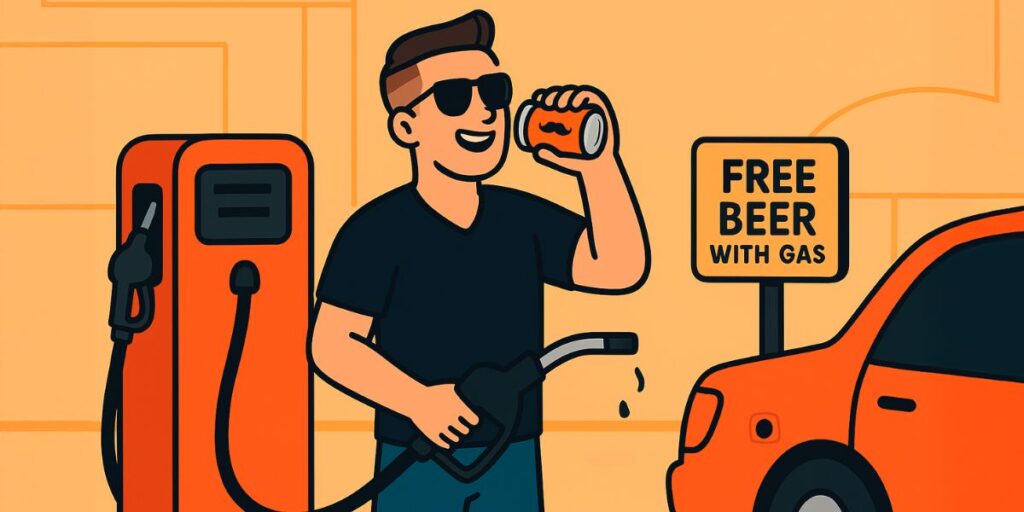 Free beer after filling up gas.