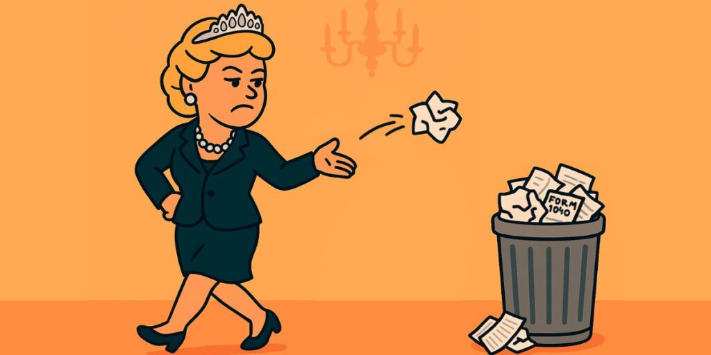 Leona throwing away receipts